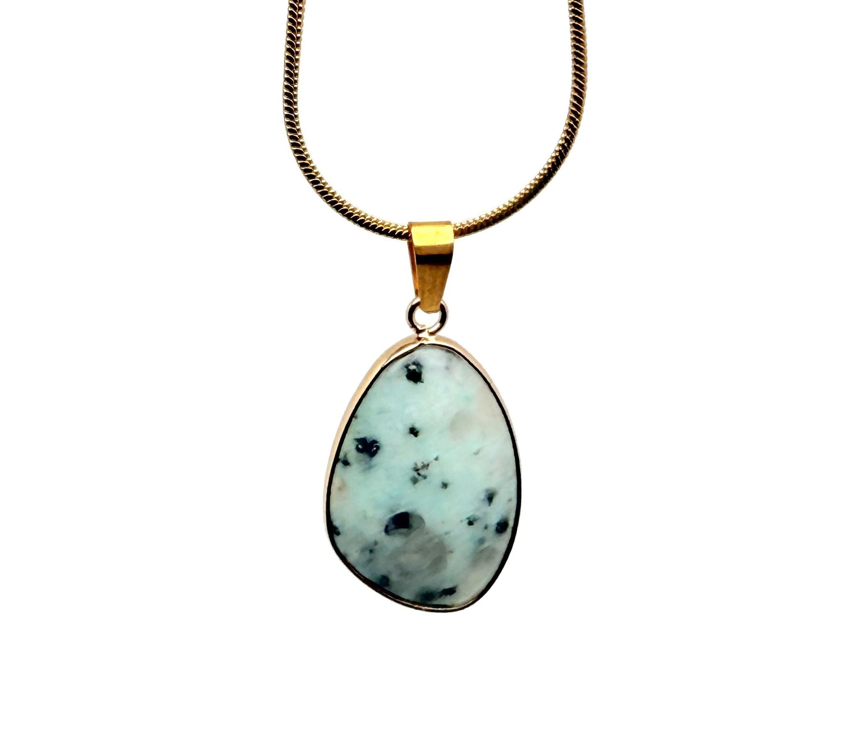 Dainty Kiwi Jasper Gold Pendant from GemstoneGO, featuring a polished green gemstone charm ideal for DIY jewelry making.