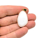 White jade gemstone pendant with gold accents, dainty jewelry charm for DIY jewelry making, featuring elegant craftsmanship.