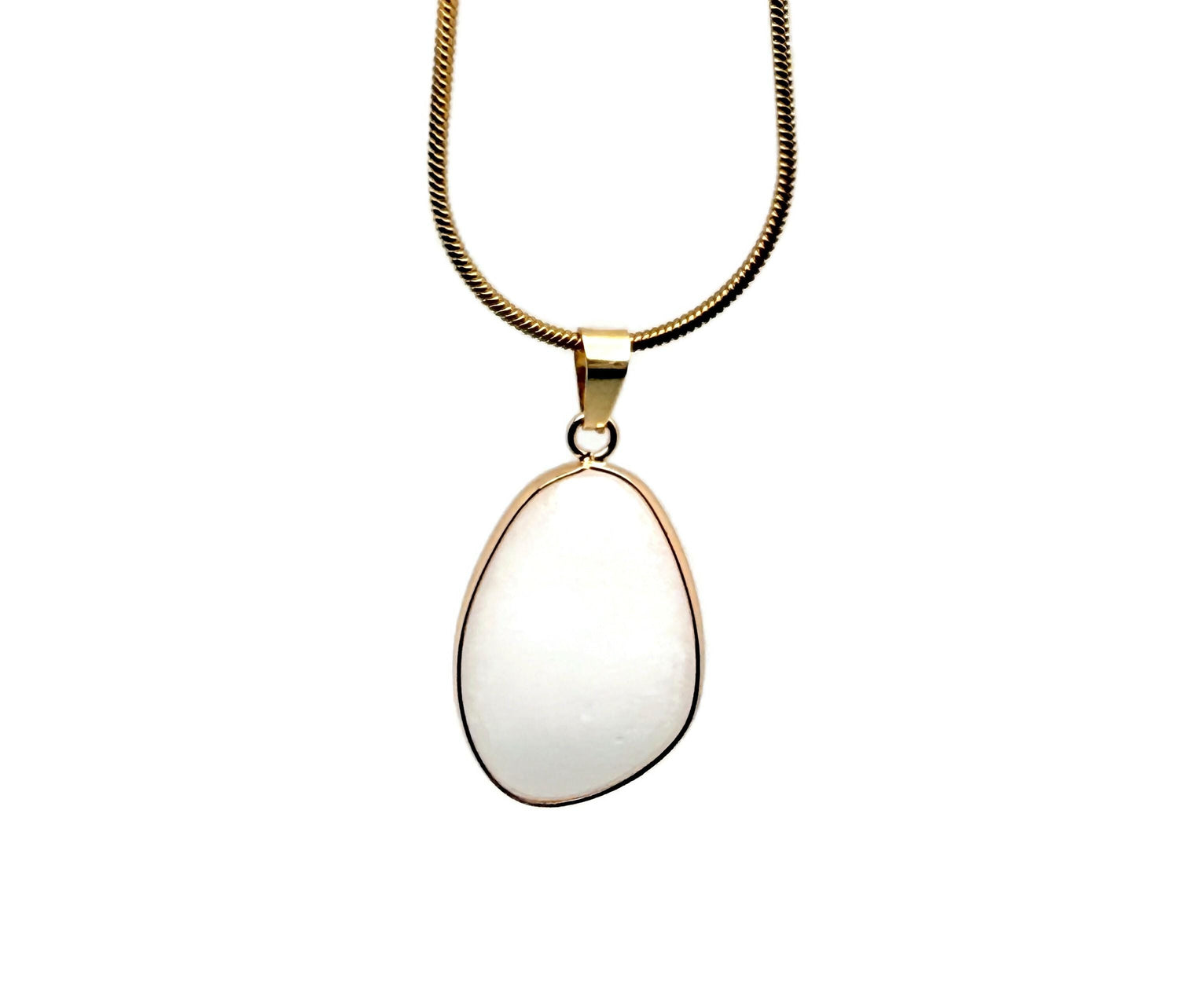 White jade gemstone pendant with gold accents, dainty jewelry charm for DIY projects, featuring a polished, smooth surface.