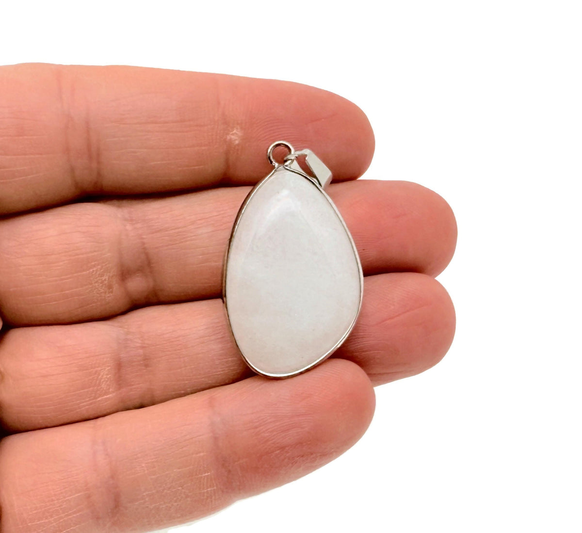 White jade silver gemstone pendant with dainty charm, perfect for DIY jewelry making by GemstoneGO.