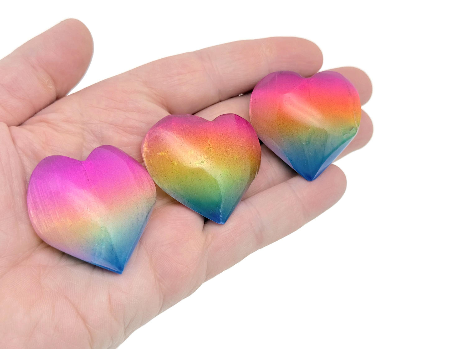 Rainbow Aura Quartz Heart Gemstone - Blue-Yellow-Pink Color Aura Quartz - 40mm - HE1262