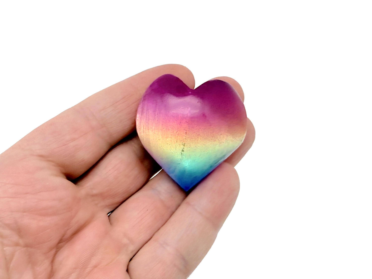 Rainbow Aura Quartz Heart Gemstone - Blue-Yellow-Pink Color Aura Quartz - 40mm - HE1262