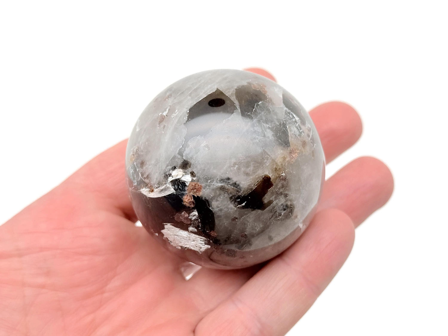 Garnet in Black Tourmaline Sphere Gemstone - Crystal Ball - 40-50mm - RA1429