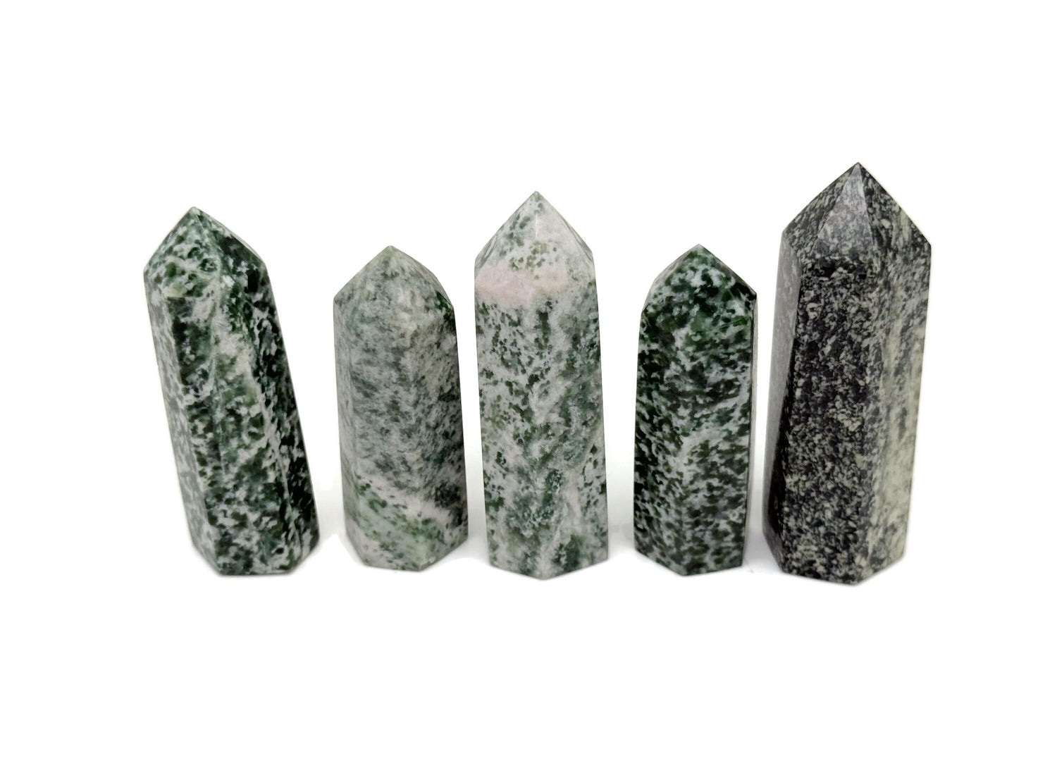 Green Jade Obelisk Tower crystal from GemstoneGO, featuring a polished Qinghai Jade gemstone with a smooth, tapered obelisk shape.