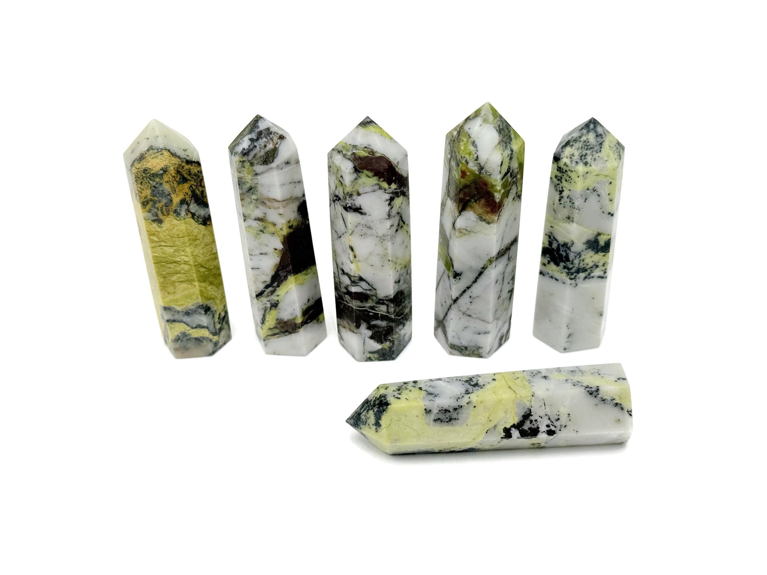 Yellow turquoise obelisk tower crystal by GemstoneGO, showcasing a vibrant yellow and turquoise gemstone with a pointed obelisk shape.