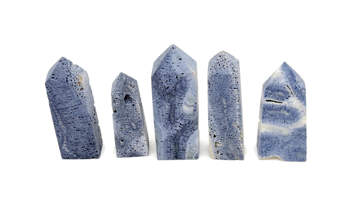 Blue coral obelisk tower crystal by GemstoneGO, featuring a vibrant blue coral design with a sleek obelisk shape.