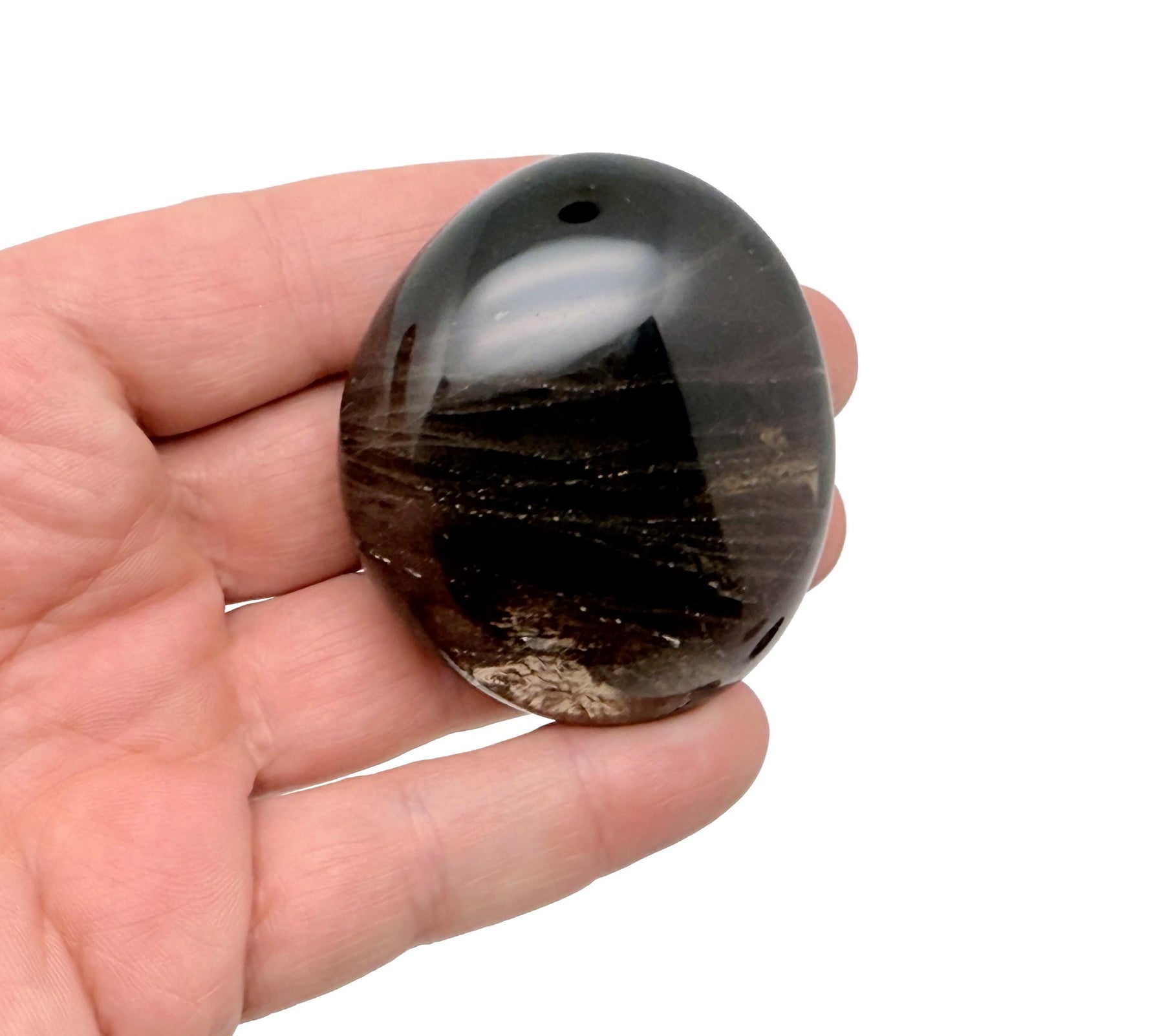 Smoky Quartz palm gemstone spa stone from GemstoneGO, polished smooth for relaxation and meditation.