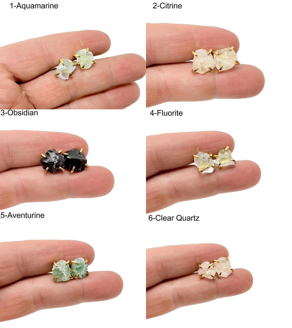 Rough crystal stud earrings with gold detailing from GemstoneGO, minimalist jewelry with natural gemstone textures.