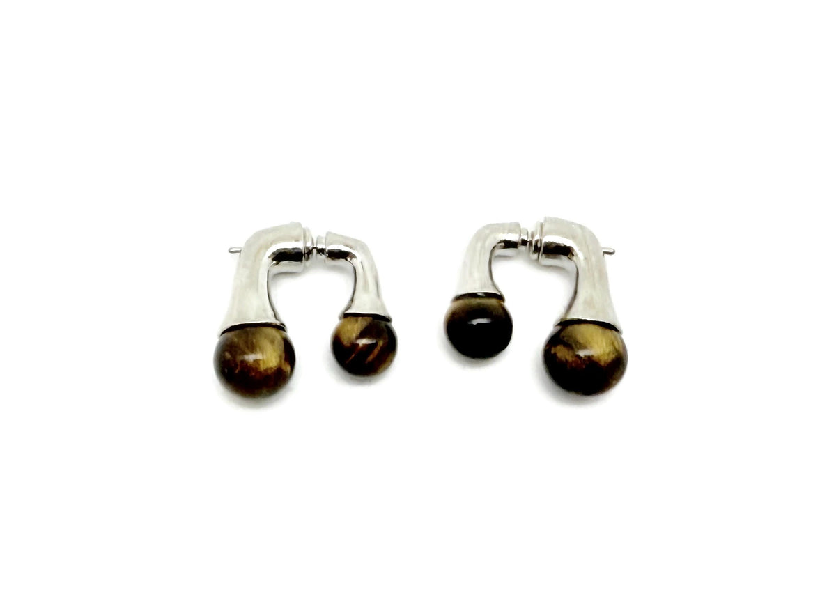 Tiger Eye stud earrings featuring chakra-inspired design, crafted by GemstoneGO, showcasing polished gemstone studs on a plain background.