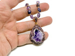 Handmade boho chic amethyst jewelry set with earrings and necklace from GemstoneGO, featuring purple gemstones and intricate designs.