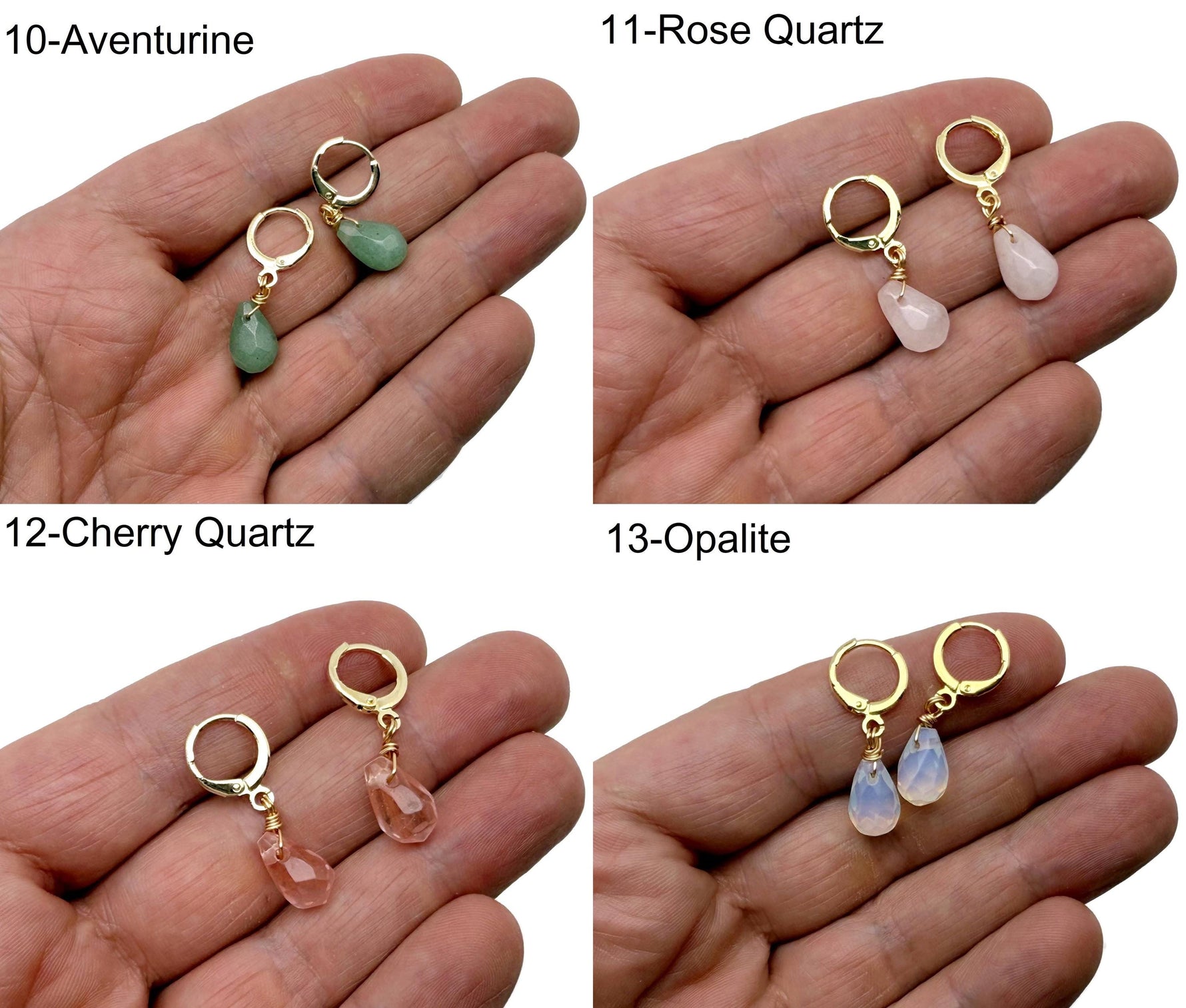 Gold plated gemstone drop hoop earrings with minimalist design, featuring natural colorful gemstones from GemstoneGO.