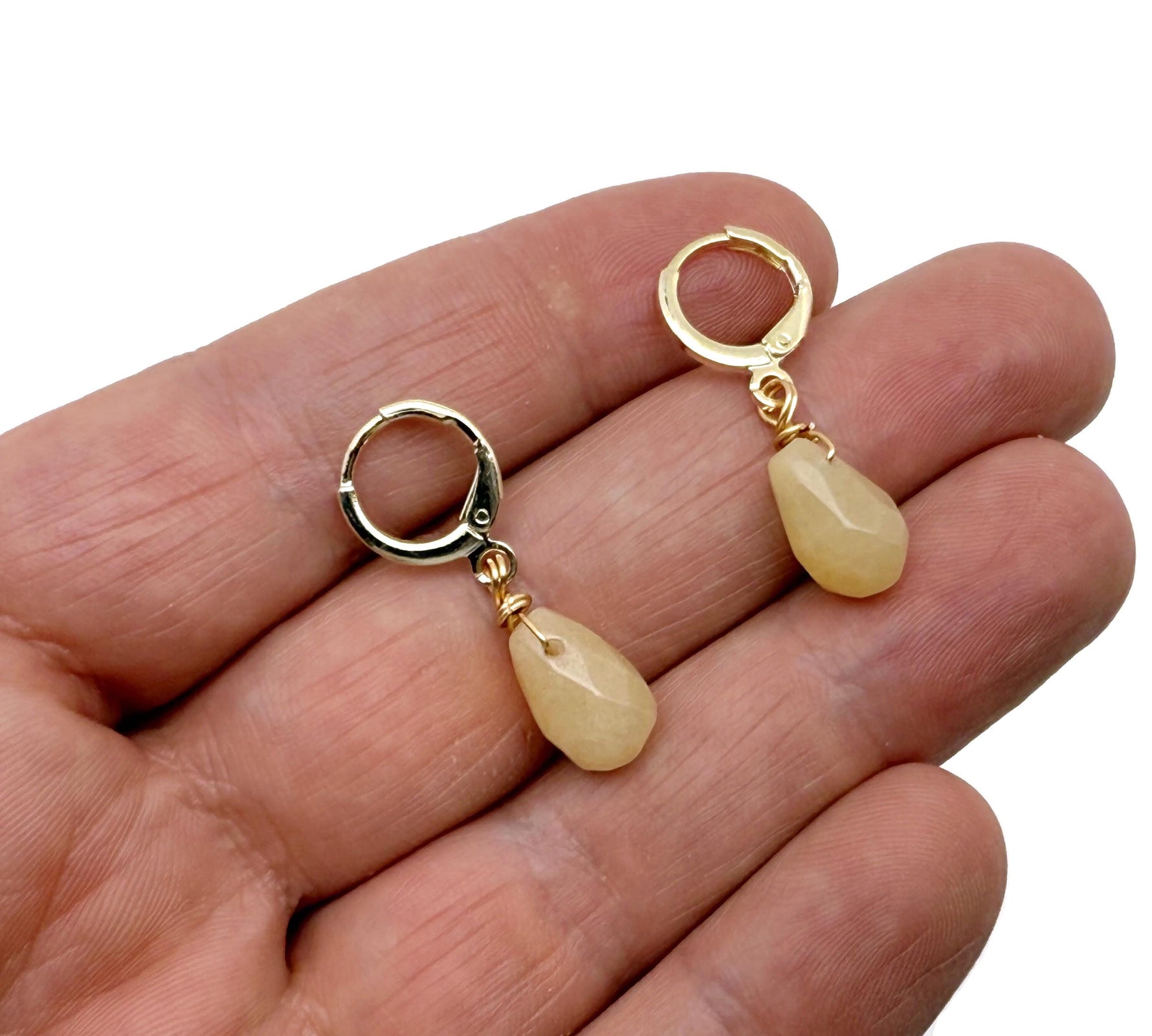 Gold plated gemstone drop hoop earrings with minimalist design featuring mixed natural gemstones by GemstoneGO.