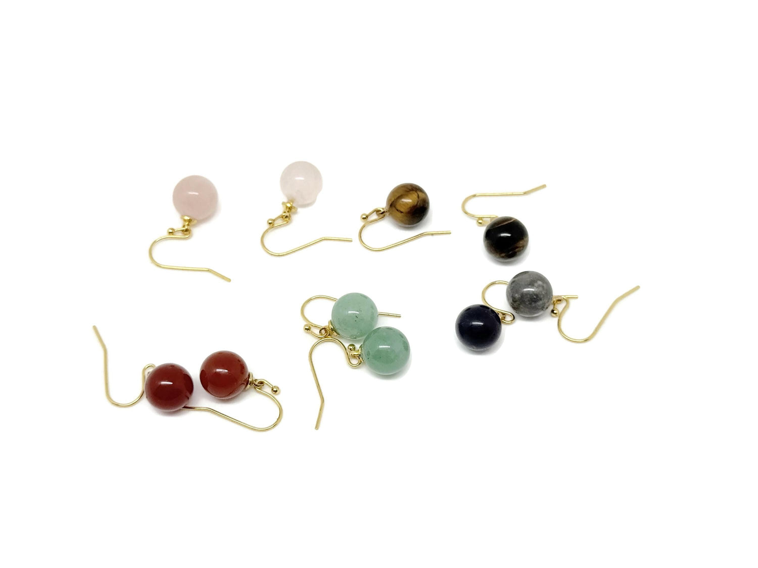 Gold ball crystal earrings with colorful gemstones from GemstoneGO, showcasing elegant jewelry design and vibrant gemstone accents.