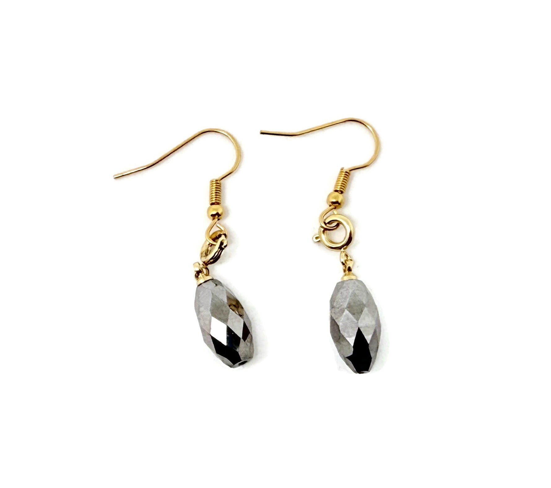 Gold Terahertz Drop Crystal Earrings by GemstoneGO featuring elegant teardrop-shaped crystals for a stylish look.