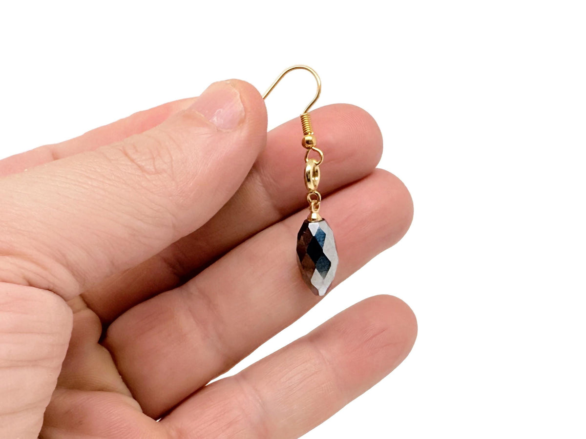 Gold Terahertz Drop Crystal Earrings with intricate design, perfect for gifting or elegant wear, by GemstoneGO.