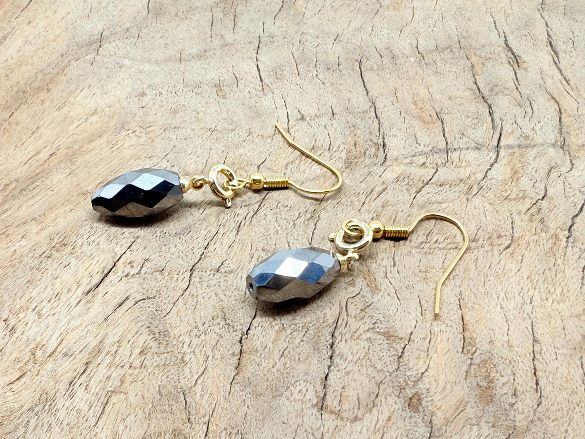 Gold Terahertz Drop Crystal Earrings with intricate design, perfect for gifting or elegant wear, by GemstoneGO.
