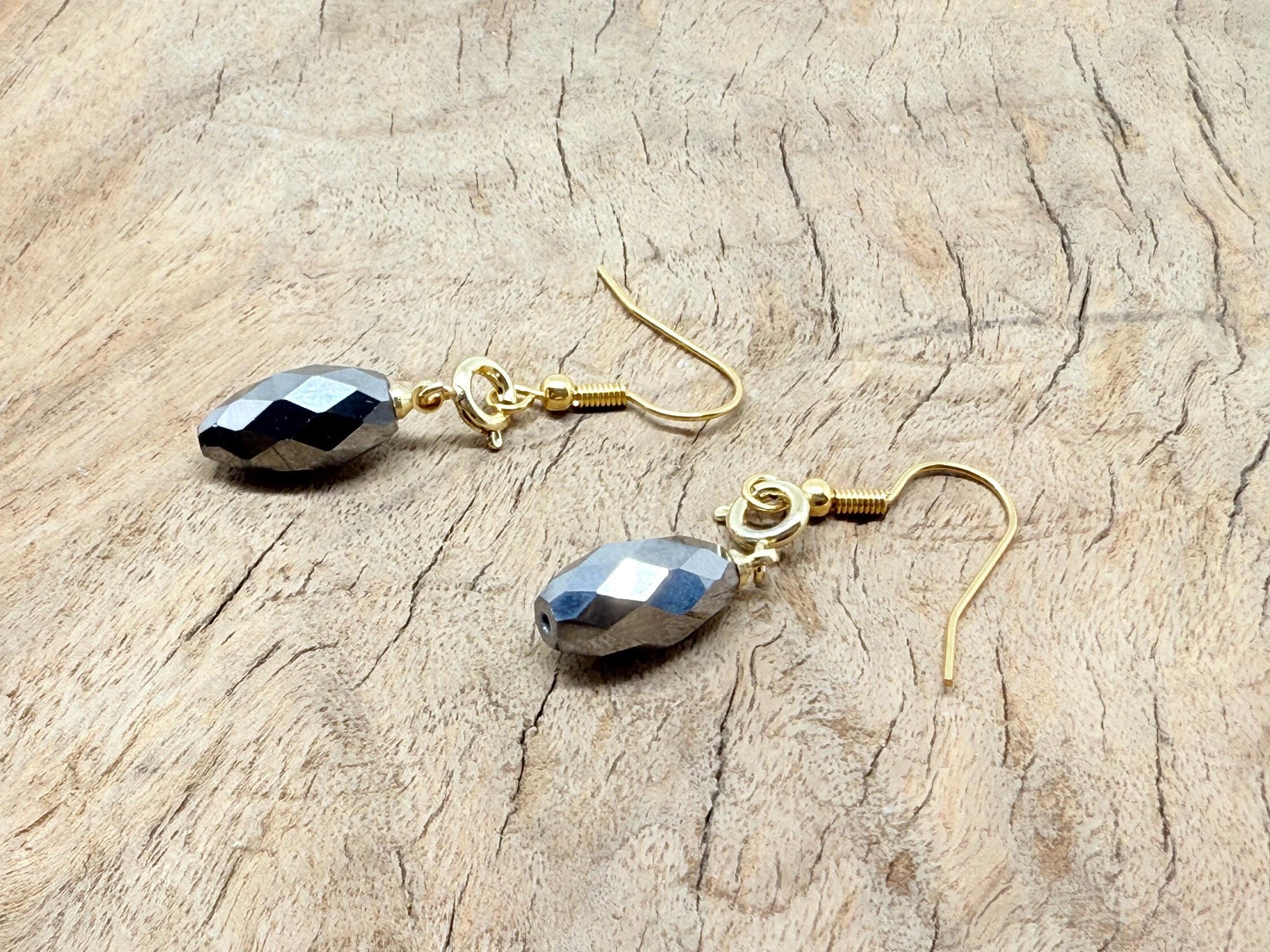 Gold Terahertz Drop Crystal Earrings with intricate design, perfect for gifting or elegant wear, by GemstoneGO.