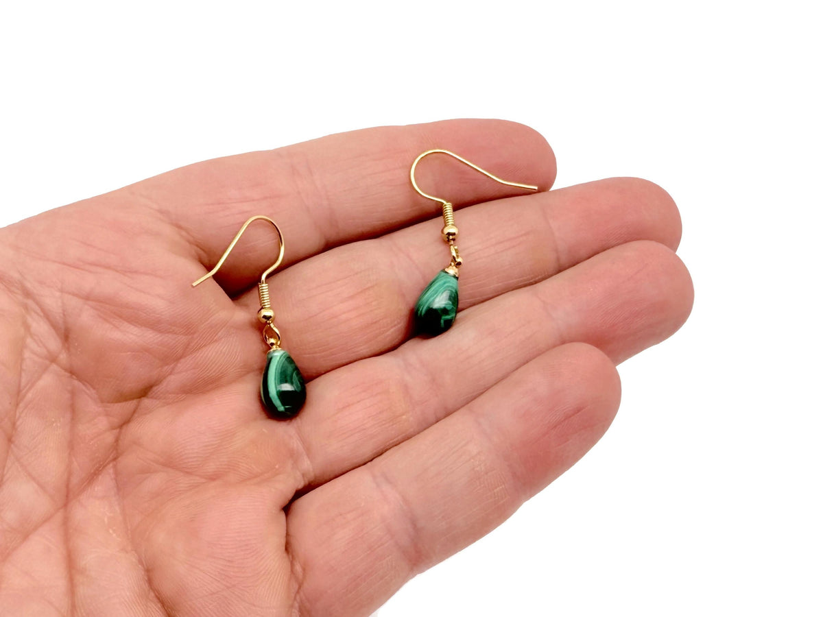Sterling silver malachite stud earrings featuring vibrant green semi-precious gemstone jewelry by GemstoneGO