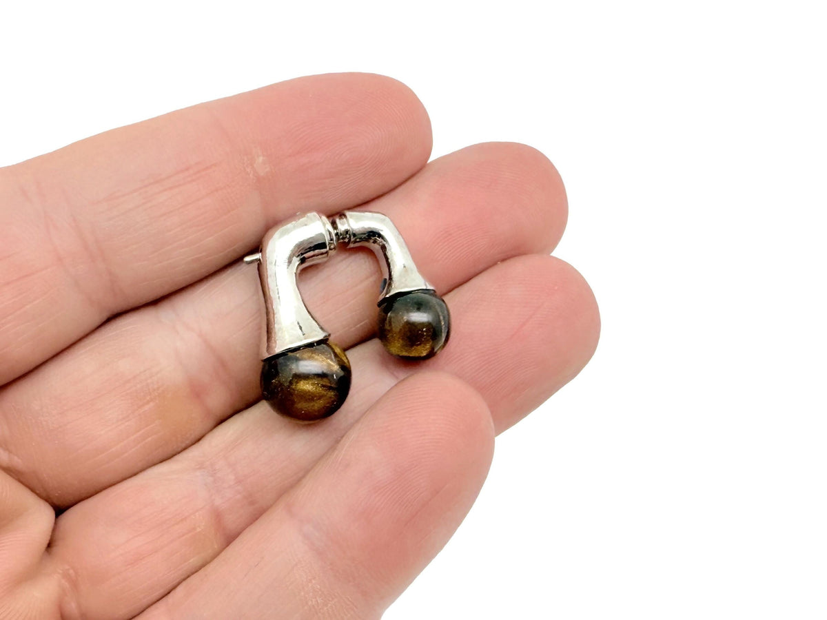 Tiger Eye stud earrings from GemstoneGO featuring chakra-inspired design and polished gemstone finish.