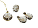 Pearl flower jewelry set by GemstoneGO featuring crystal accents, including matching necklace and earrings.