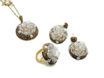 Pearl flower jewelry set with crystal accents, featuring earrings and necklace from GemstoneGO, elegant gift for special occasions