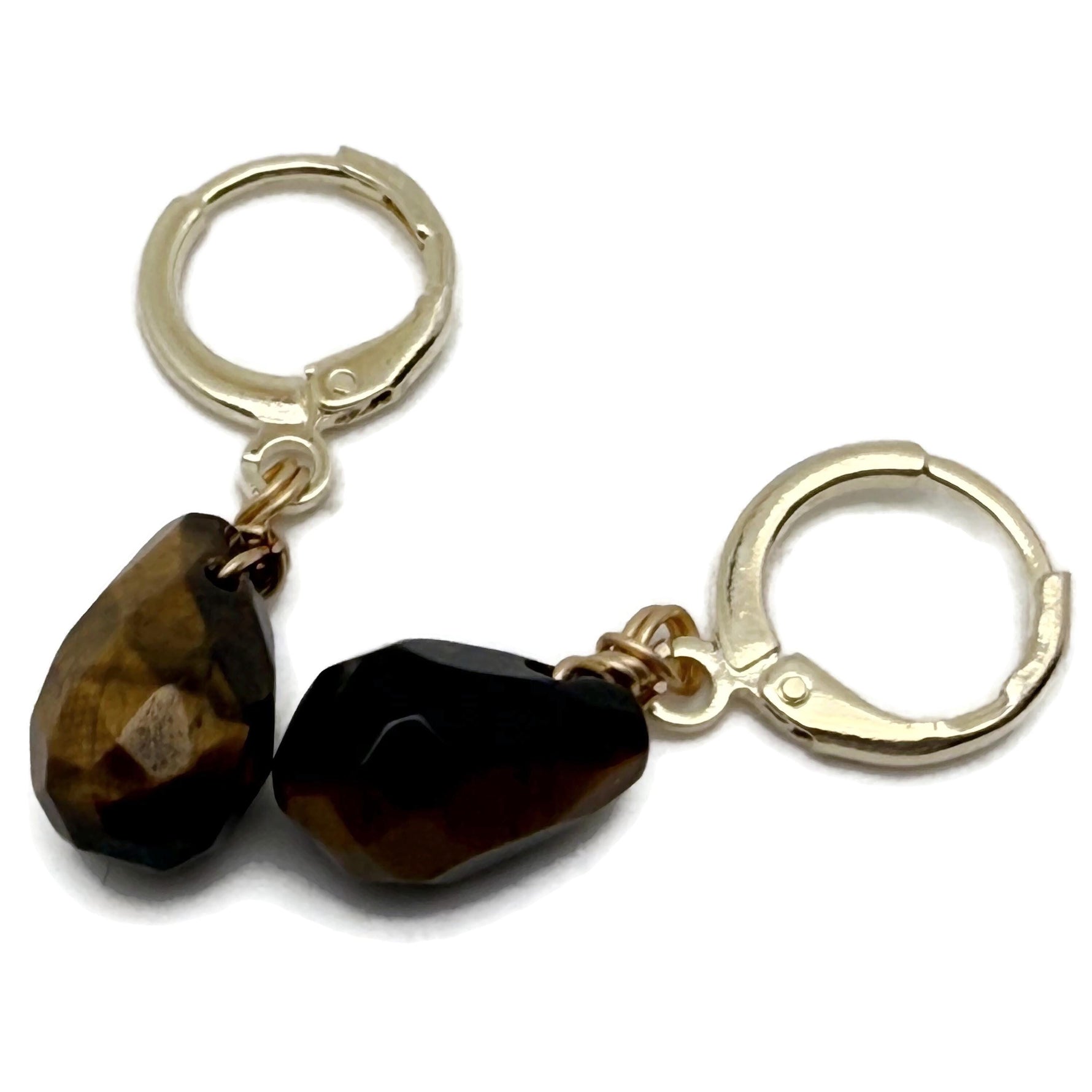 Gold-plated natural gemstone drop hoop earrings from GemstoneGO featuring minimalist jewelry design.