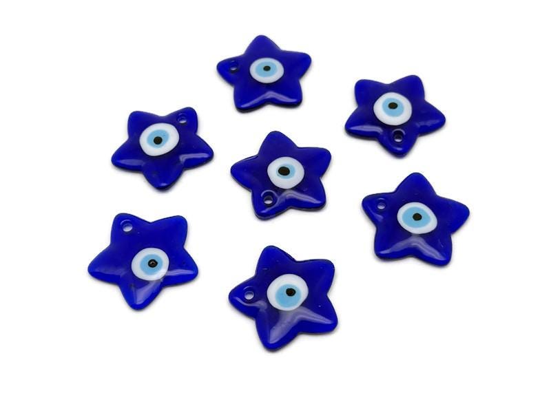 Star Blue Glass Evil Eye - Turkish Evil Eye Charms - Hole Glass Evil Eye - Blue Nazar Charms - Home Decors - CH1011