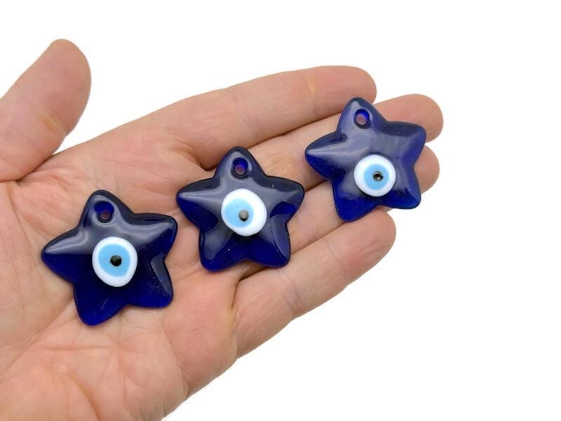 Star Blue Glass Evil Eye - Turkish Evil Eye Charms - Hole Glass Evil Eye - Blue Nazar Charms - Home Decors - CH1011
