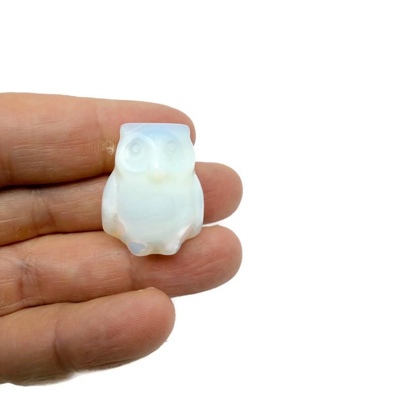 Handmade 30mm crystal owl animal figure by GemstoneGO, carved gemstone with detailed features in a mixed stone finish.