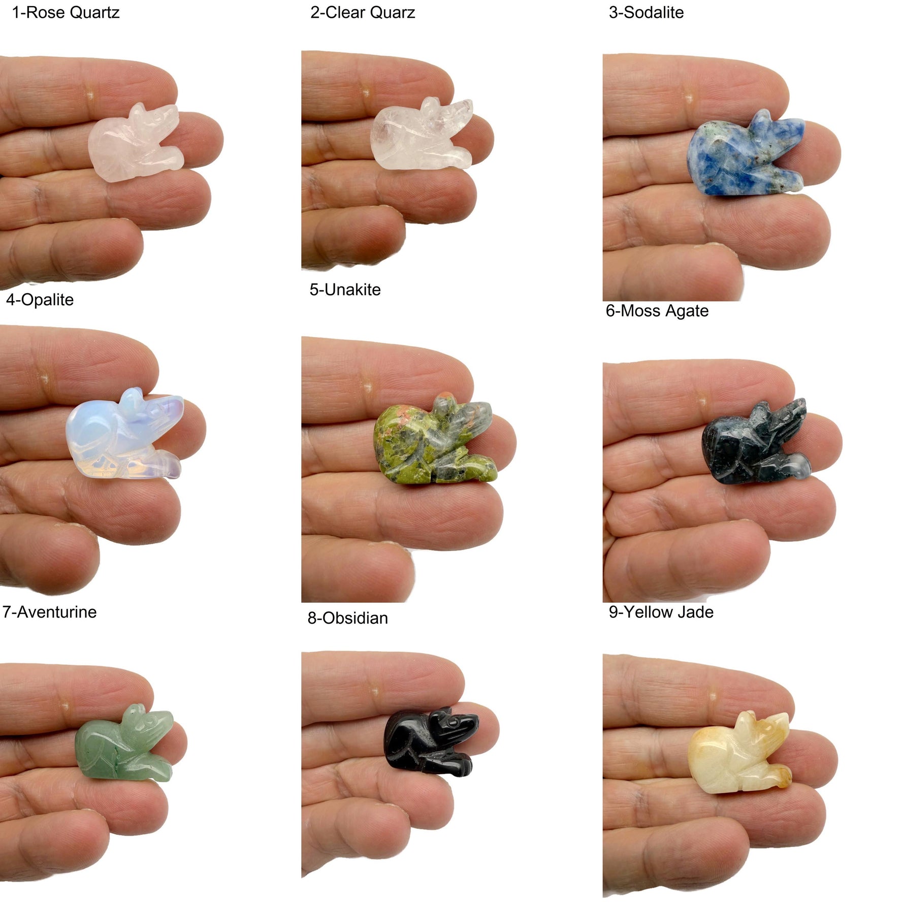 Handmade carved crystal mouse animal figure, 30mm, gemstone sculpture, detailed and natural-looking, from GemstoneGO.