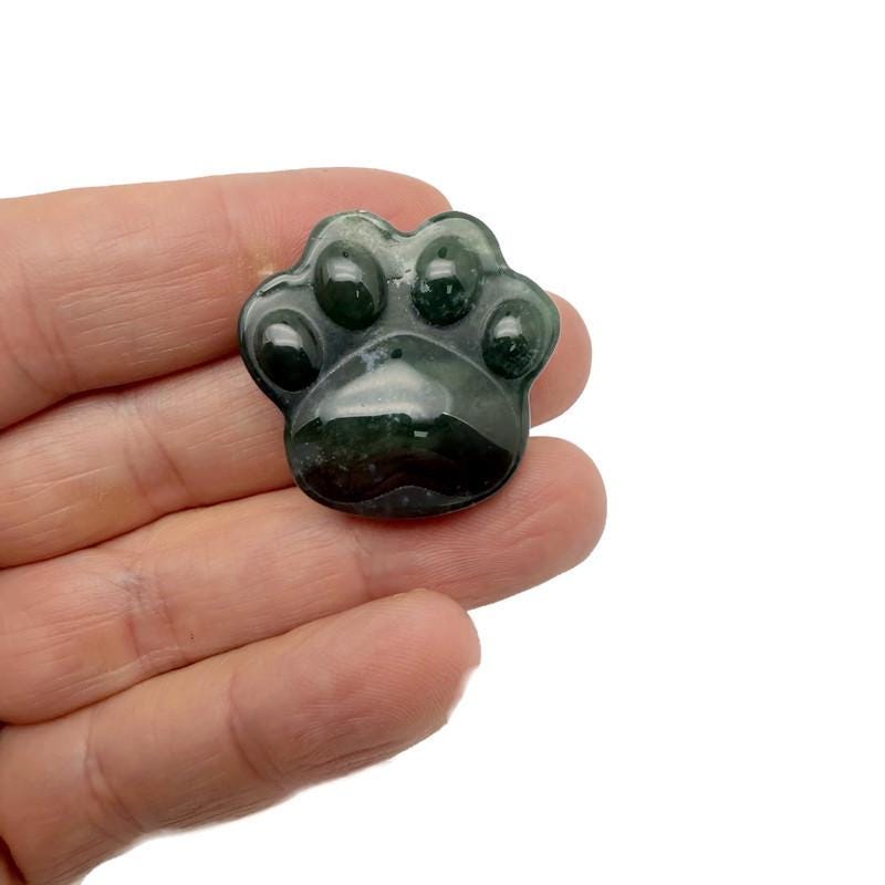 Handmade carved Bear Paw crystal animal figure by GemstoneGO, 30mm, featuring a detailed bear paw design on a clear crystal base.