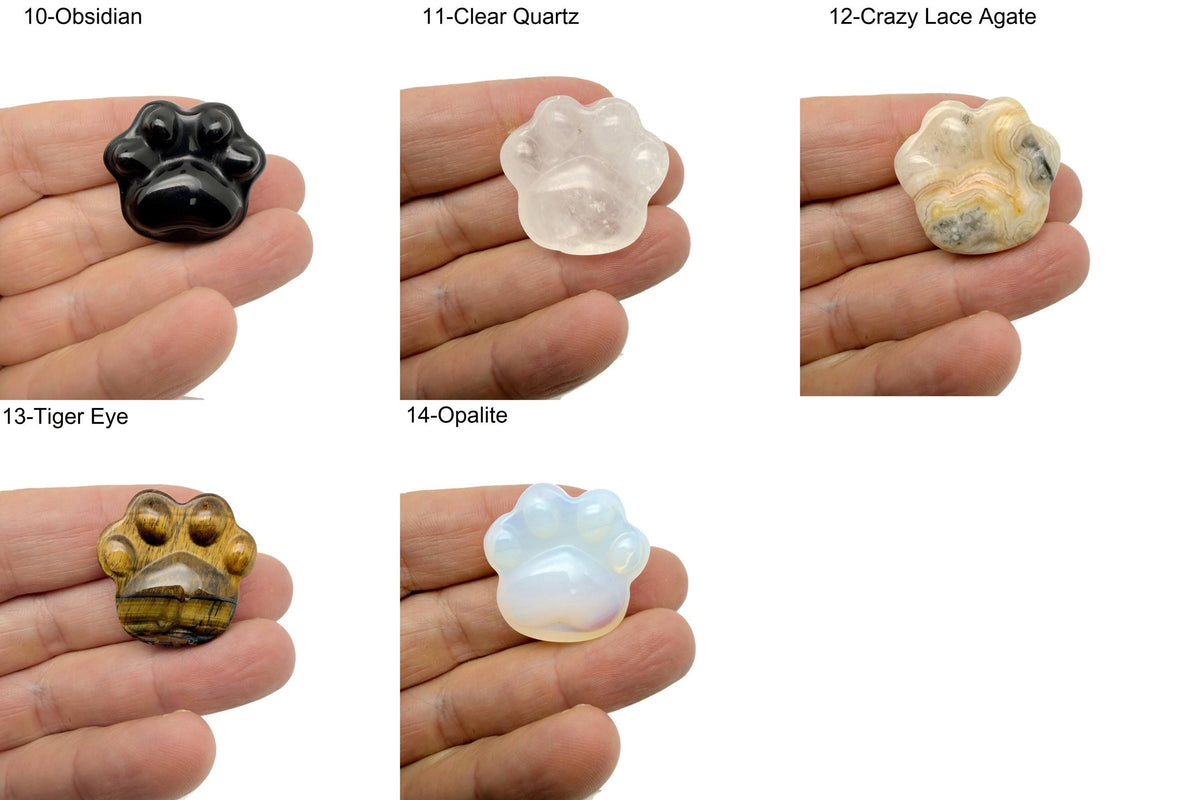 Handmade gemstone Bear Paw crystal animal figure, carved, 30mm, featuring colorful mixed stones from GemstoneGO.