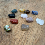 Handmade carved crystal frog animal figure from GemstoneGO, 30mm size, featuring colorful gemstone details.