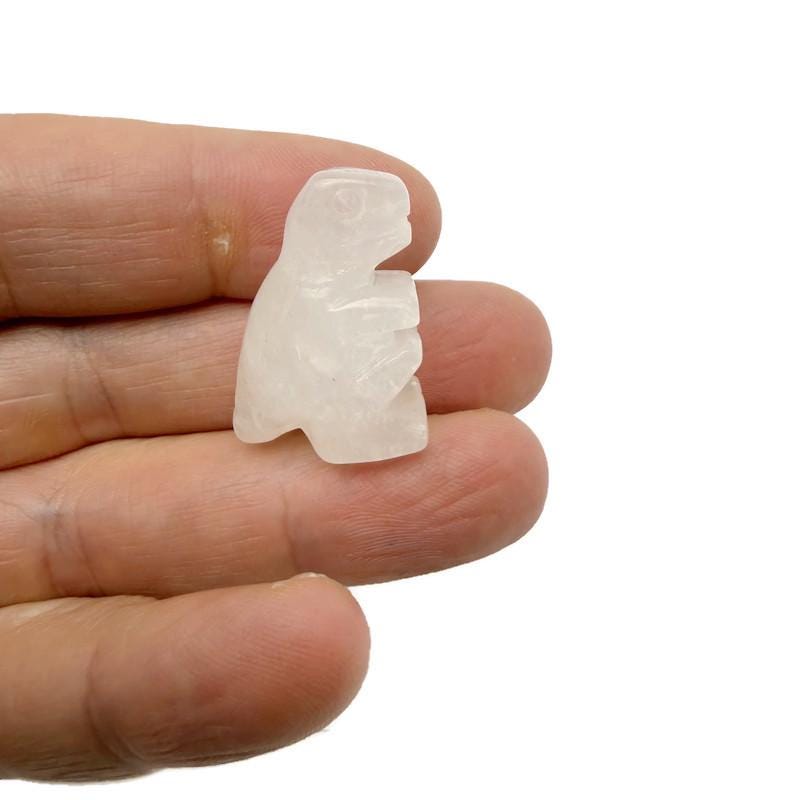 Handmade 30mm crystal T-Rex dinosaur figure by GemstoneGO, carved gemstone animal toy in vibrant colors.