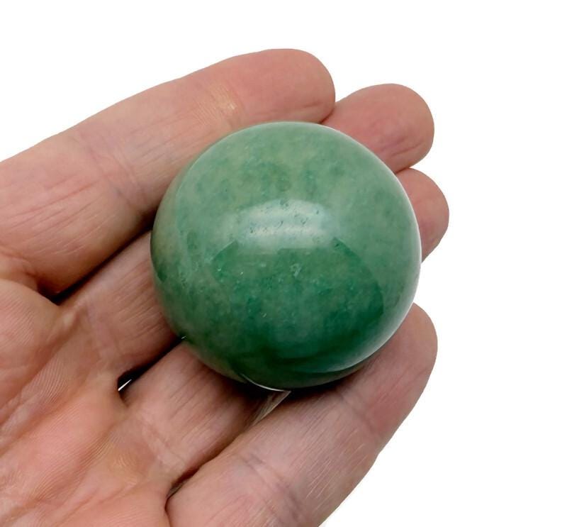 Aventurine gemstone sphere crystal ball, 40-50mm, polished green stone with natural patterns, from GemstoneGO.