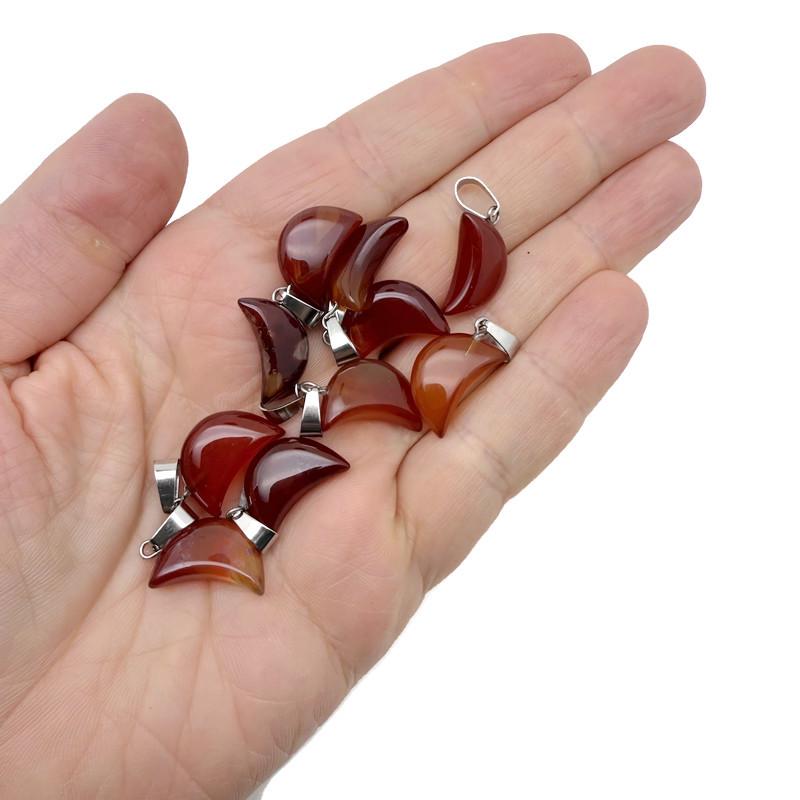 Carnelian moon pendant and matching moon earring with crystals, gemstone jewelry making supplies by GemstoneGO