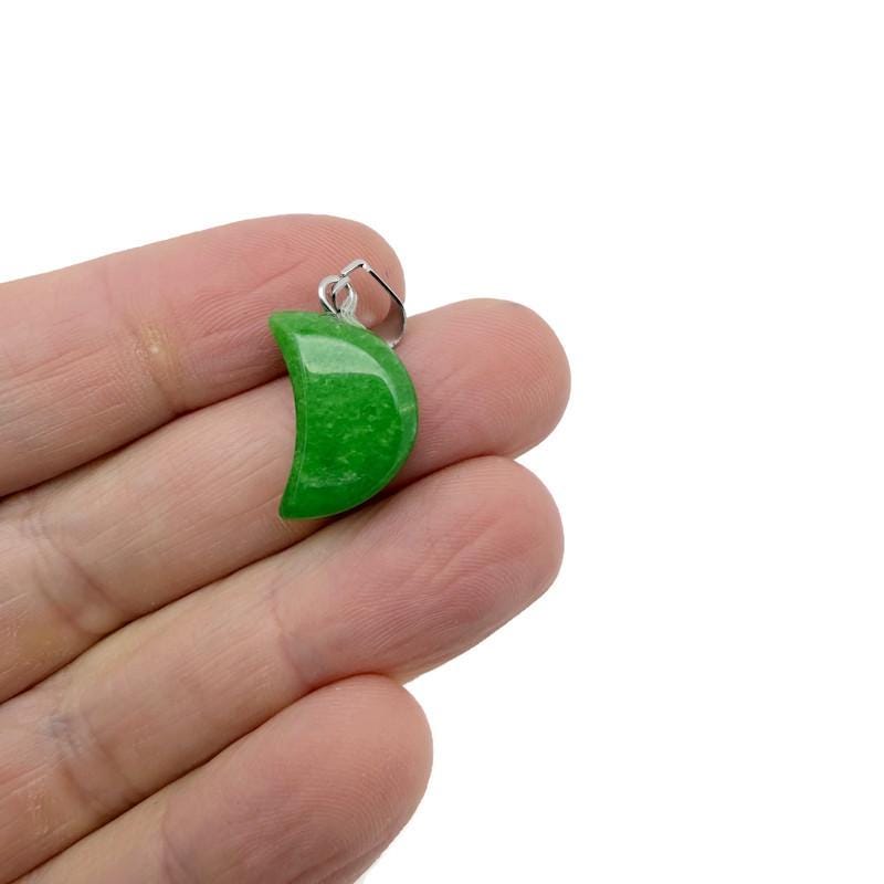 Green jade moon crystal pendant from GemstoneGO, showcasing a polished jade gemstone shaped like a moon, ideal for jewelry making.