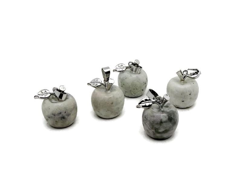 Peace Jade Apple crystal pendant by GemstoneGO, featuring a mini green jade apple-shaped gemstone on a silver chain.