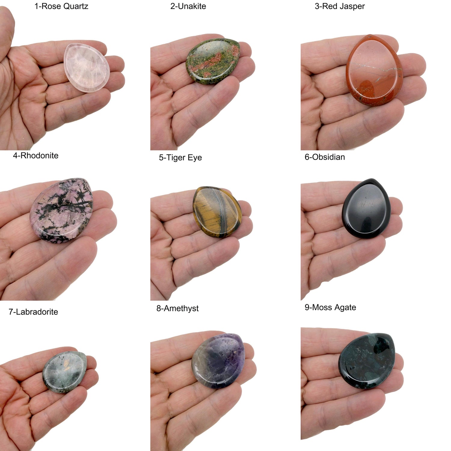 Teardrop-shaped natural gemstone worry stone from GemstoneGO, soothing crystal for relaxation, 4.5x3.5cm, mixed stones.