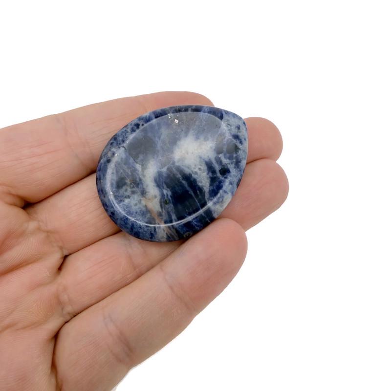 Sodalite worry stone from GemstoneGO, 45mm soothing crystal with polished surface, perfect for calming and meditation.