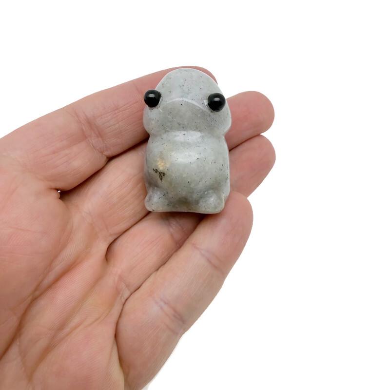 Handcrafted gemstone frog monster carving, detailed creature statue made from colorful crystals by GemstoneGO.