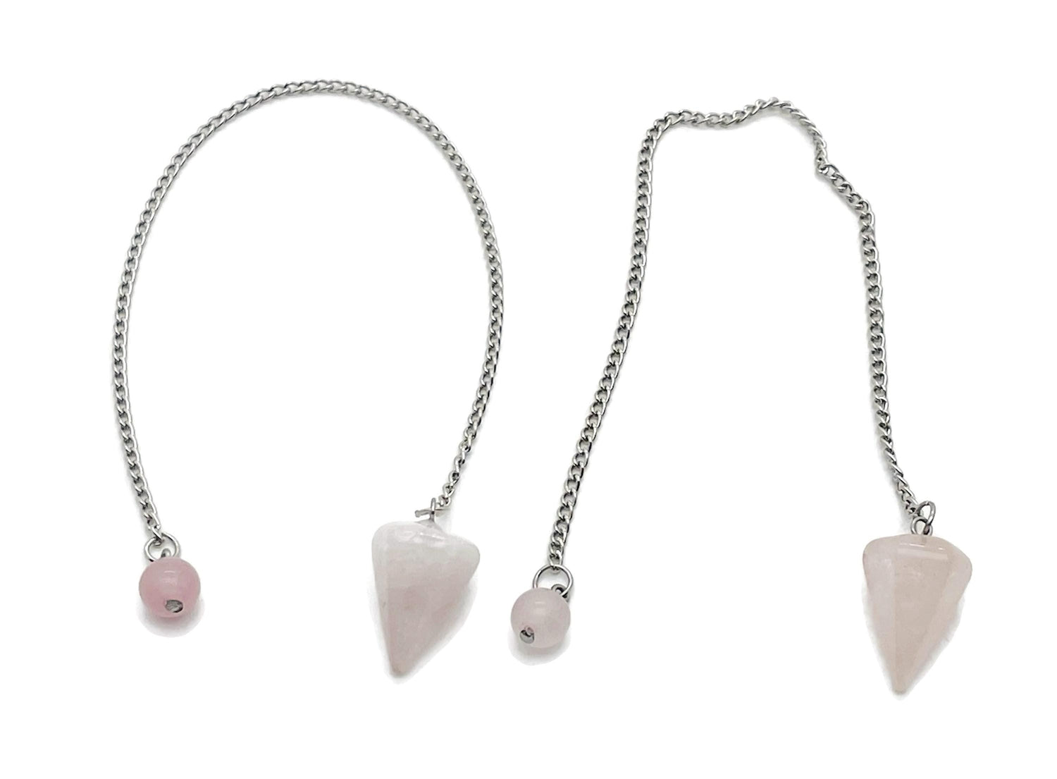 Péndulo de Cristal Cuarzo Rosa con Cadena de Acero Inoxidable - PE1001