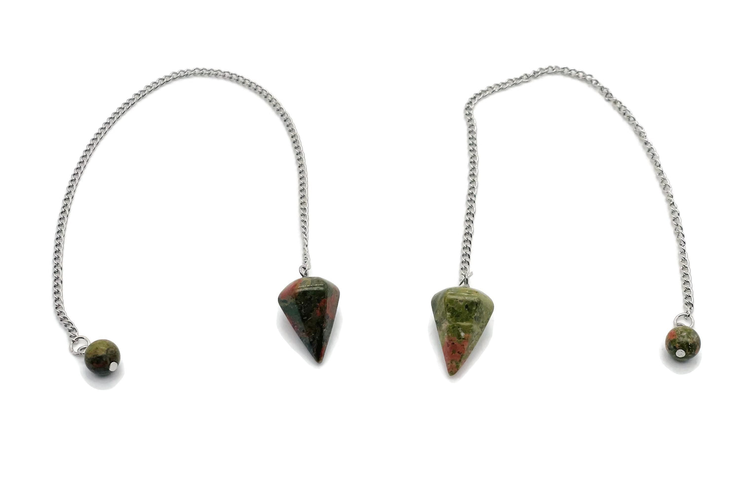 Péndulo de Cristal Unakita con Cadena de Acero Inoxidable - PE1009