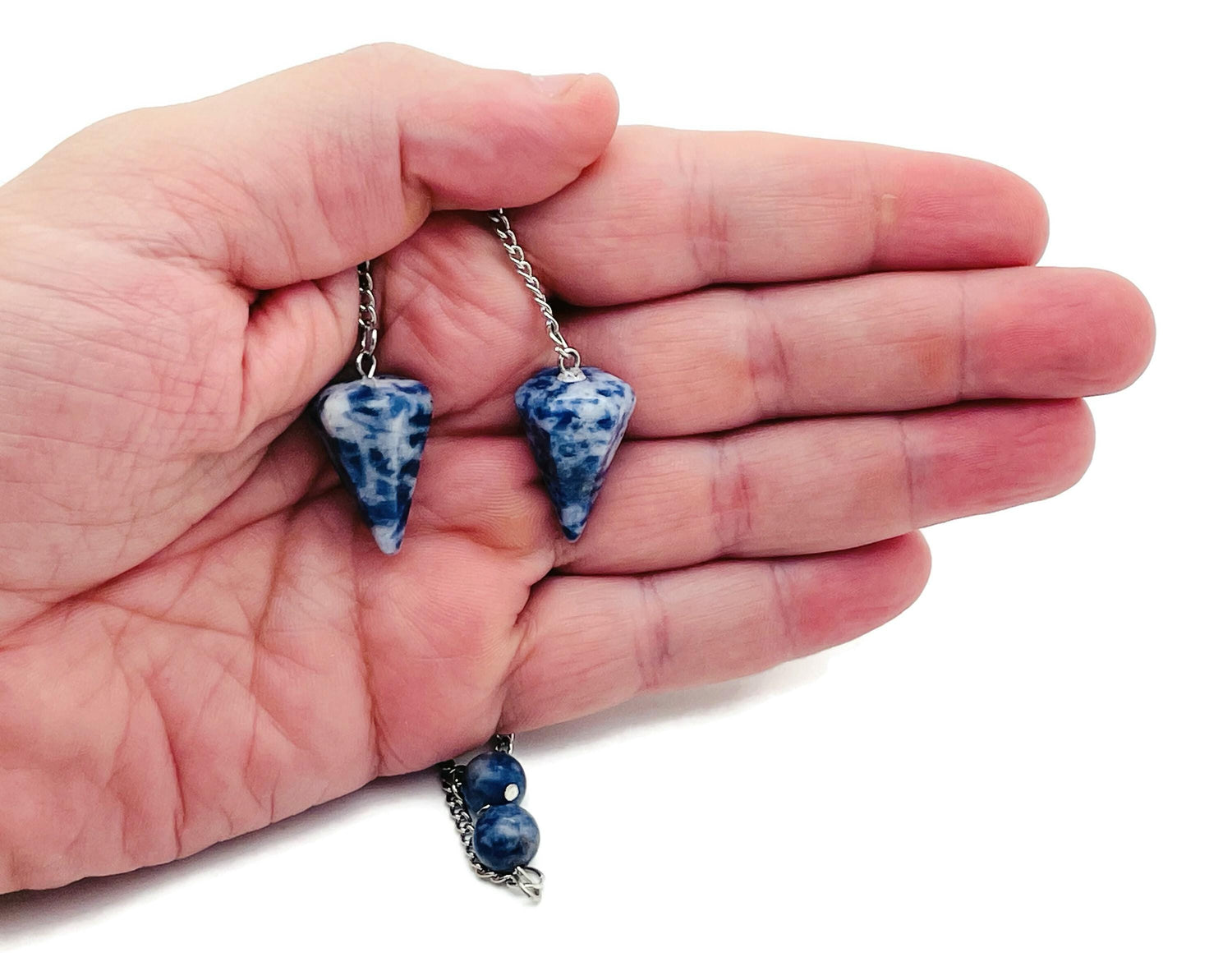 Péndulo de Cristal de Jaspe Punto Azul con Cadena de Acero Inoxidable - PE1011