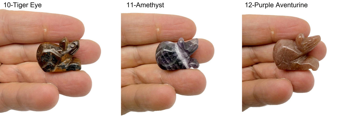 Handmade carved crystal mouse animal figure, 30mm, in various colors, from GemstoneGO, detailed gemstone sculpture.