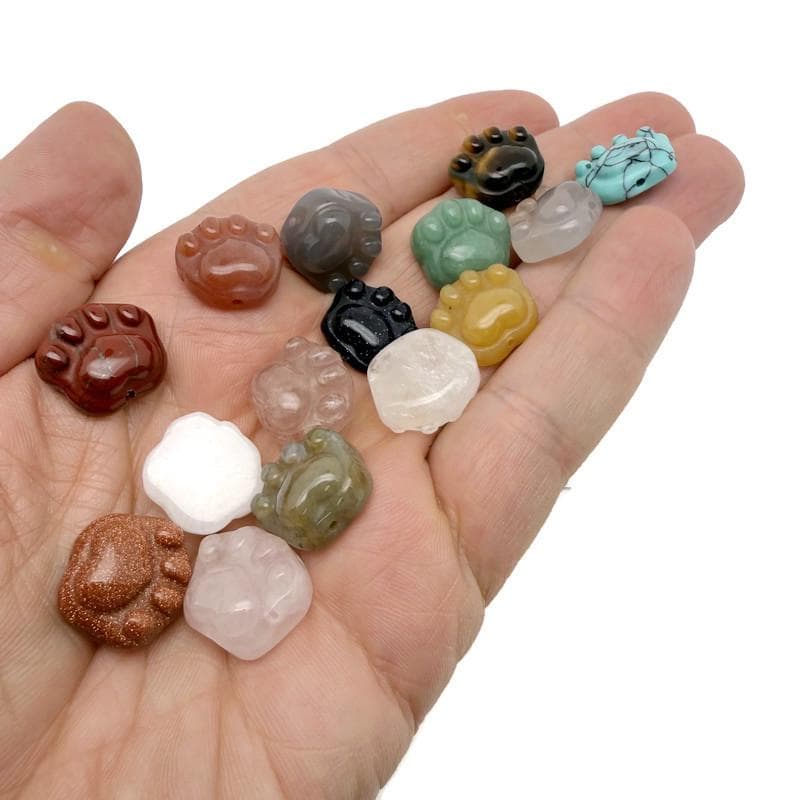 Assorted 15mm Crystal Cat Paw drilled beads in mixed colors from GemstoneGO, showcasing colorful, polished gemstone beads for jewelry making.