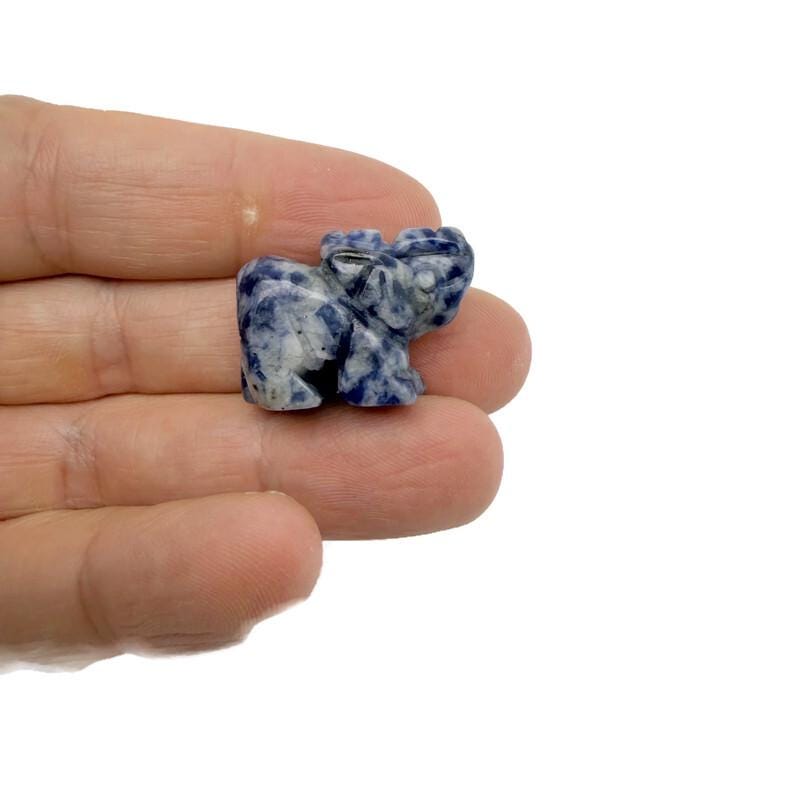 Handmade gemstone crystal elephant figurine, carved animal sculpture measuring 30mm, natural stone with intricate details.