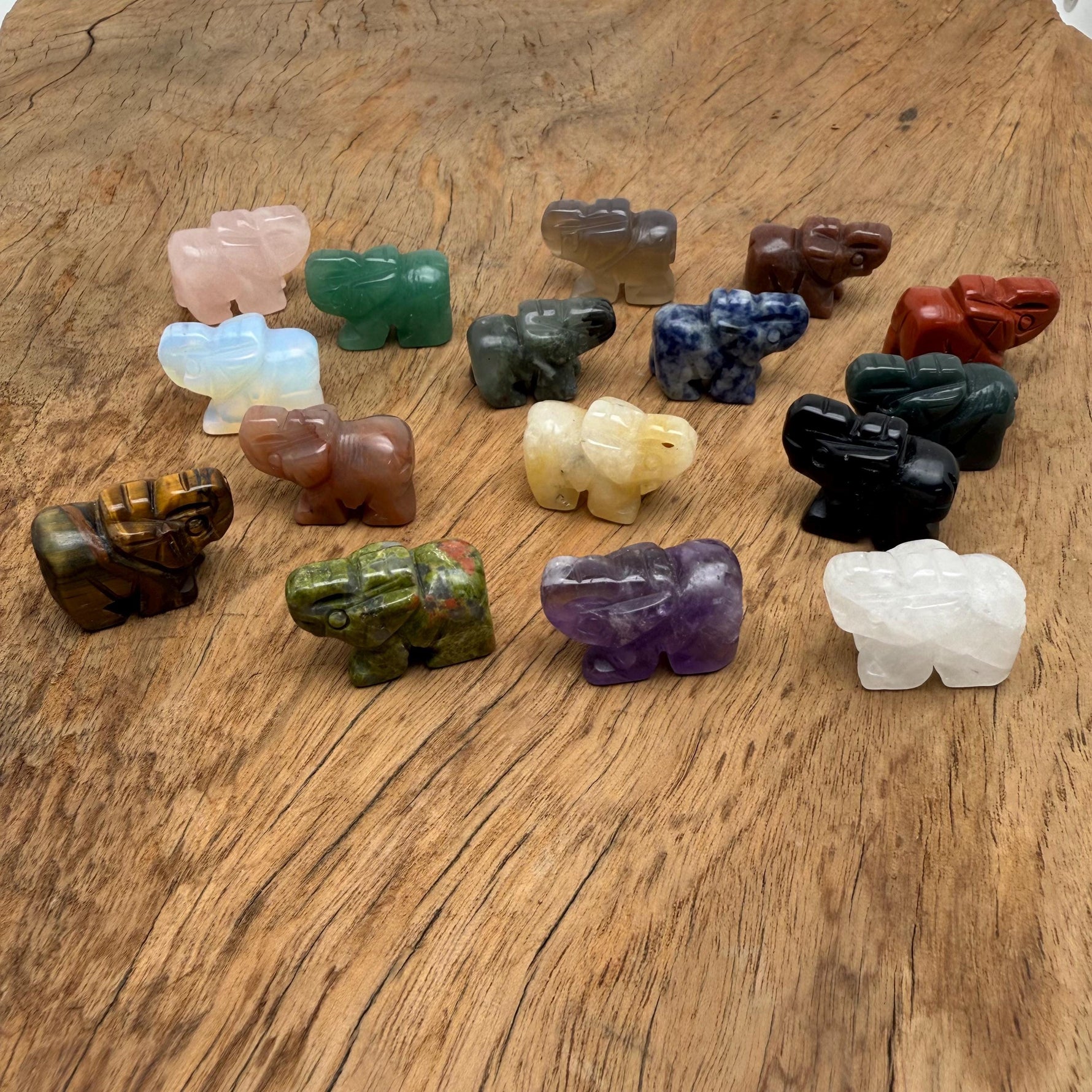 Handmade gemstone crystal elephant figurine, carved animal sculpture, 30mm size, colorful mix, by GemstoneGO