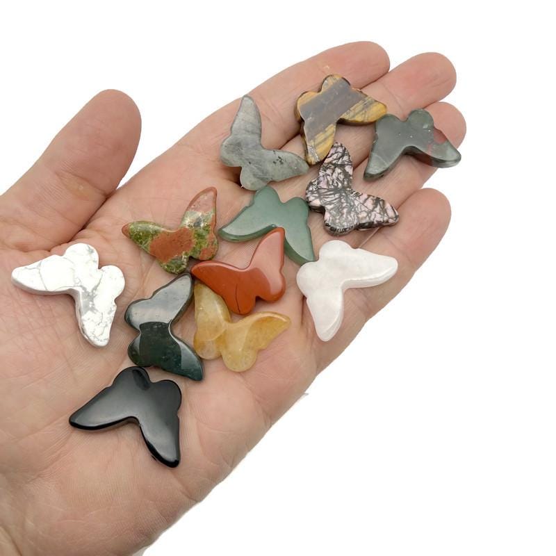 Handmade gemstone crystal butterfly beads with drilled holes, animal figure design, 30mm size, mixed colors by GemstoneGO.