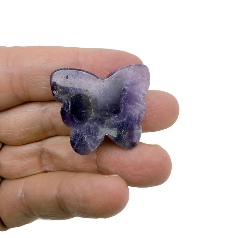 Handmade carved crystal butterfly animal figure by GemstoneGO, measuring 35mm with a vibrant mix of gemstone colors.